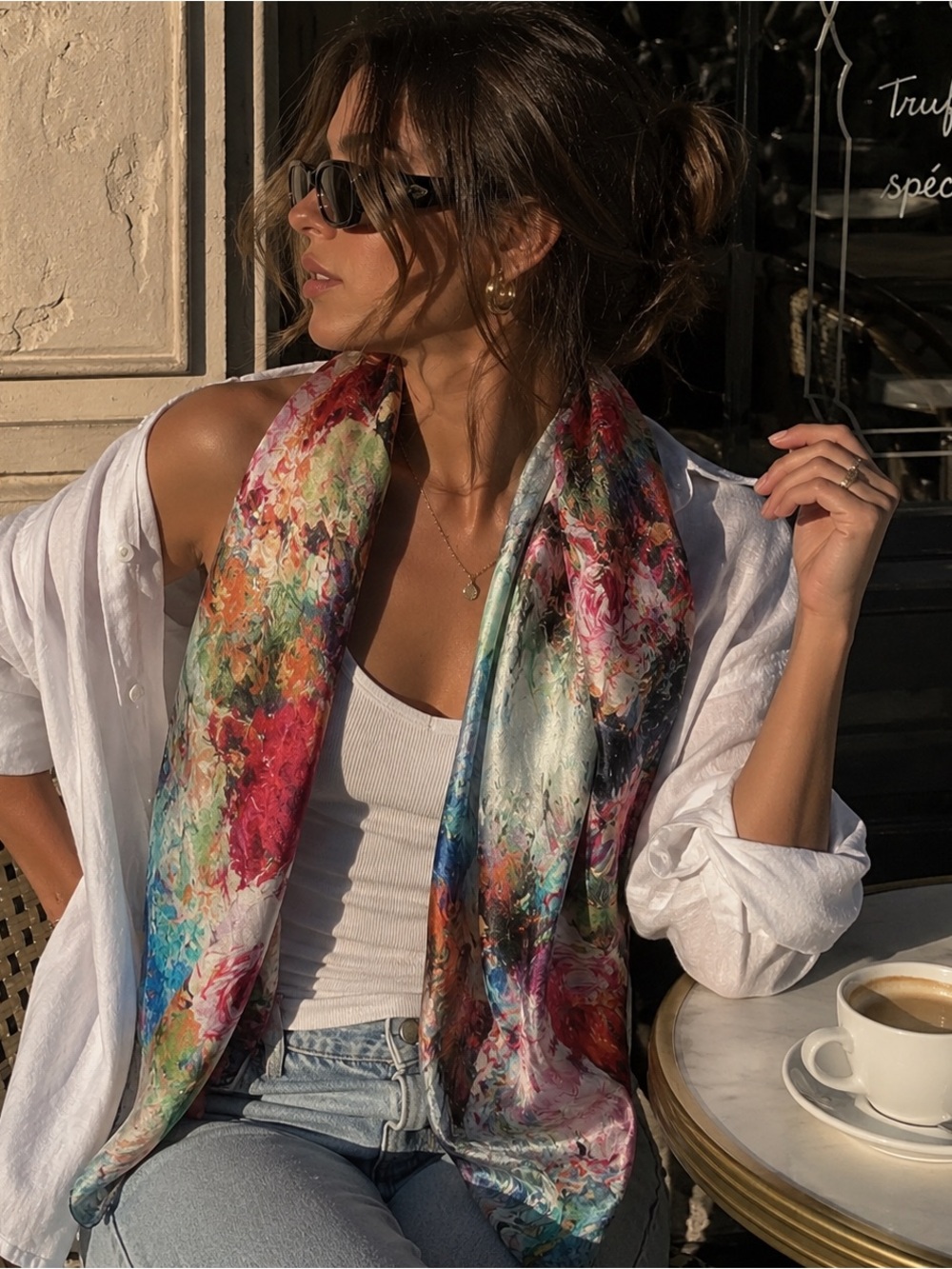 100% Mulberry Silk Abstract Floral Oversized Scarf Wrap